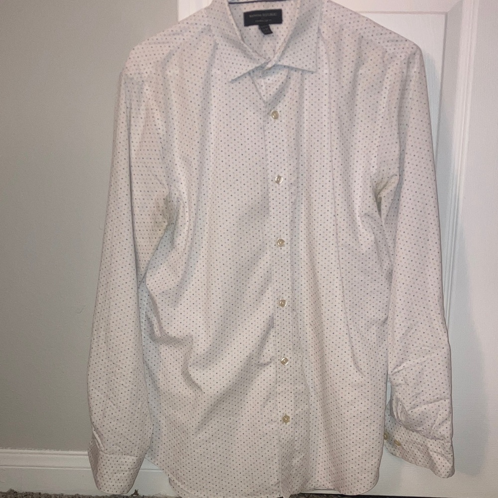 Banana Republic White and Black Dot Dress Shirt
